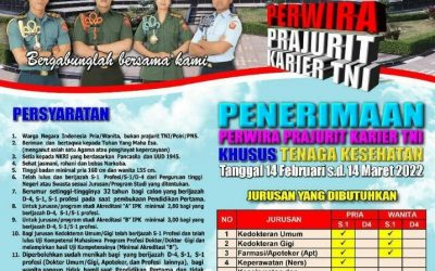 PENERIMAAN PERWIRA PRAJURIT KARIER TNI KHUSUS TENAGA KESEHATAN FEBRUARI TAHUN 2022